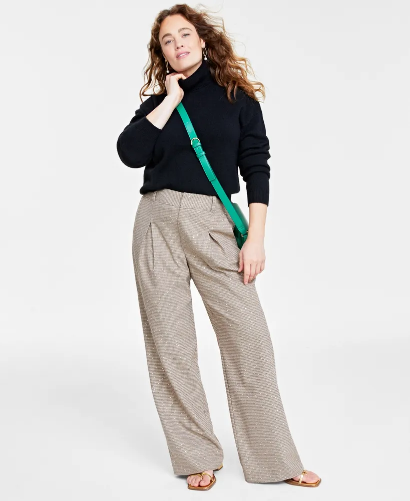 On 34th Women's Sequin Plaid Wide-Leg Pants, Created for Macy's