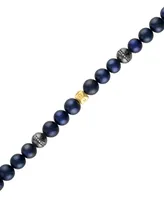 Bulova Men's Marine Star Blue Freshwater Pearl (8mm) & Diamond (1/5 ct. t.w.) Beaded Bracelet in 14k Gold-Plated Sterling Silver