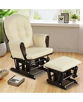 Costway Glider and Ottoman Cushion Set Wood Baby Nursery Rocking Chair
