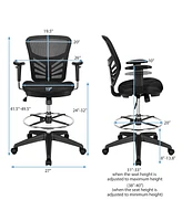 Costway Mesh Drafting Chair Office Chair w/Adjustable Armrests & Foot-Ring