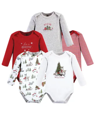 Hudson Baby Unisex Baby Cotton Long-Sleeve Bodysuits, Christmas Forest, 5-Pack