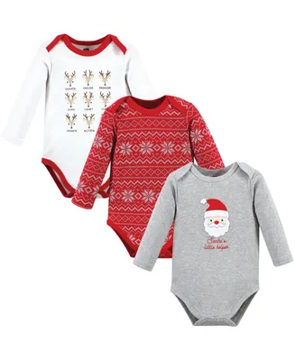 Hudson Baby Boys Unisex Cotton Long-Sleeve Bodysuits, Santa Reindeer, 3-Pack