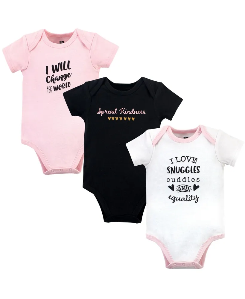 Hudson Baby Girls Cotton Bodysuits, Spread Kindness, 3-Pack