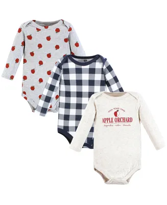 Hudson Baby Baby Boys Cotton Long-Sleeve Bodysuits, Apple Orchard, 3-Pack