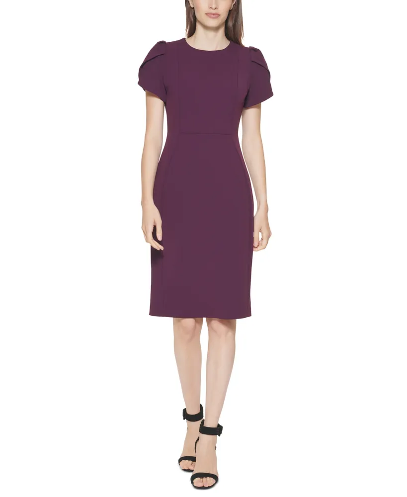 Calvin Klein Tulip-Sleeve Scuba-Crepe Sheath Dress