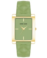 Anne Klein Women's Three Hand Quartz Rectangular Gold-Tone Alloy and Green Genuine Leather Strap Watch, 32mm