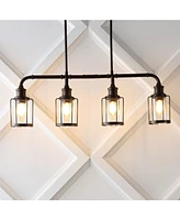 Abbott 34" 4-Light Farmhouse Industrial Iron, Glass Linear Led Pendant