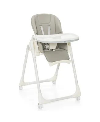 Foldable Baby Highchair with 360degrees Rotating Wheels & Height Adjustment