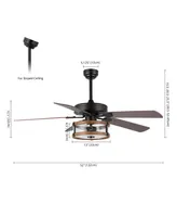 Joanna 52" 2-Light Rustic Industrial Iron, Wood, Seeded Glass Mobile-App, Remote-Controlled Led Ceiling Fan