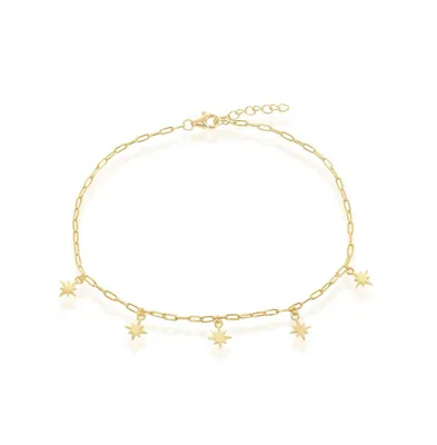 Sterling Silver North Star Charms Paperclip Anklet - Gold Plated