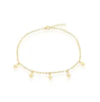 Sterling Silver North Star Charms Paperclip Anklet - Gold Plated