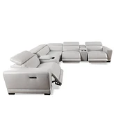 Closeout! Krofton 7-Pc. Beyond Leather Fabric Sectional with 3 Power Motion Recliners and 2 Consoles, Created for Macy's