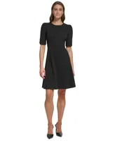 Dkny Women's Button-Detail Short-Sleeved Fit & Flare Dress