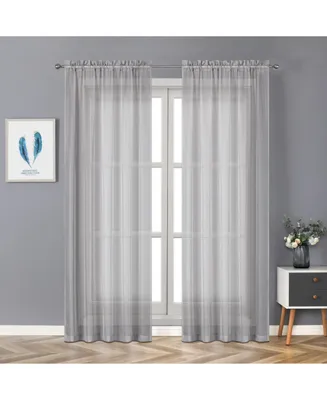 Kate Aurora Montauk Accents Ultra Lux 2 Piece Rod Pocket Silver Sheer Voile Window Curtain Panels - 84 in. Long