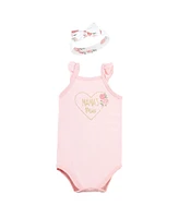 Hudson Baby Girls Sleeveless Bodysuit and Headband Set, Soft Pink Roses, 6-Piece