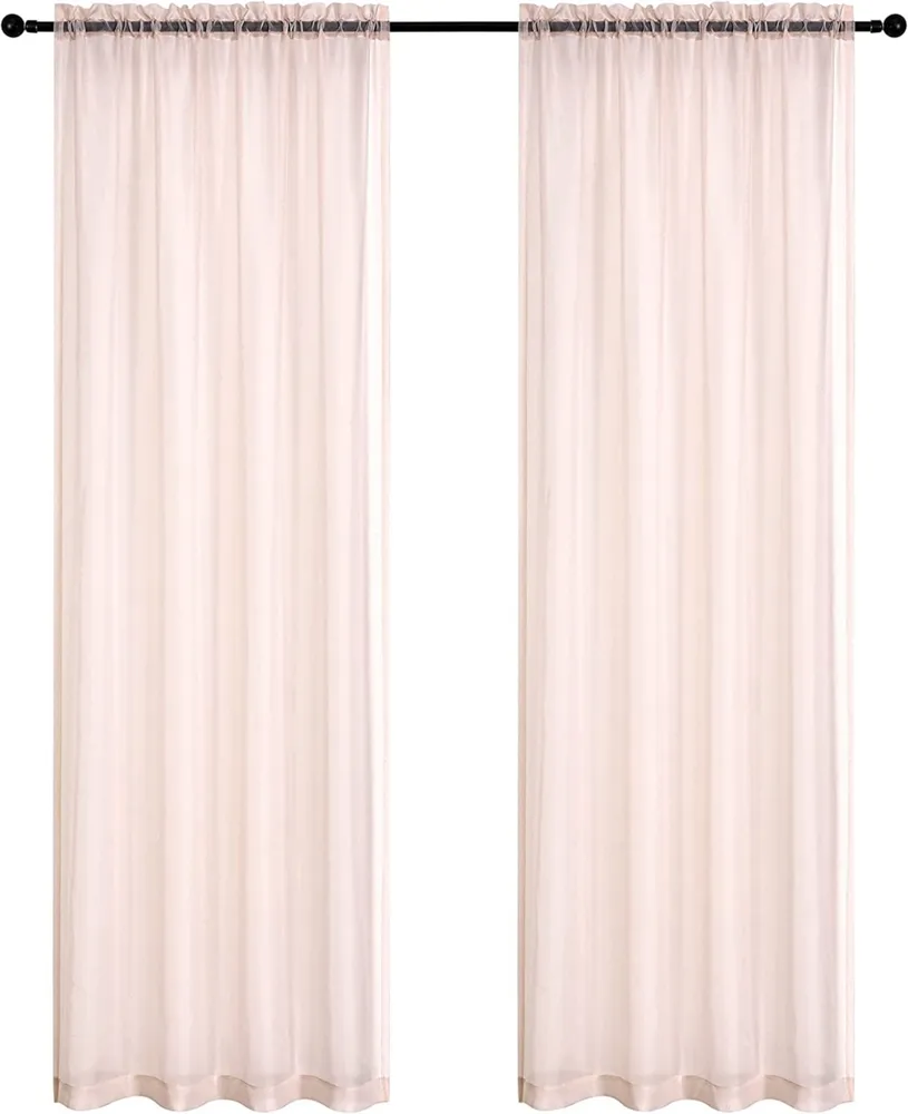 Kate Aurora 2 Piece Rose Pink Colored Rod Pocket Sheer Voile Window Curtains