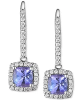 Tanzanite (1-3/4 ct. t.w.) & Diamond (1/3 ct. t.w.) Halo Leverback Drop Earrings in 14k White Gold