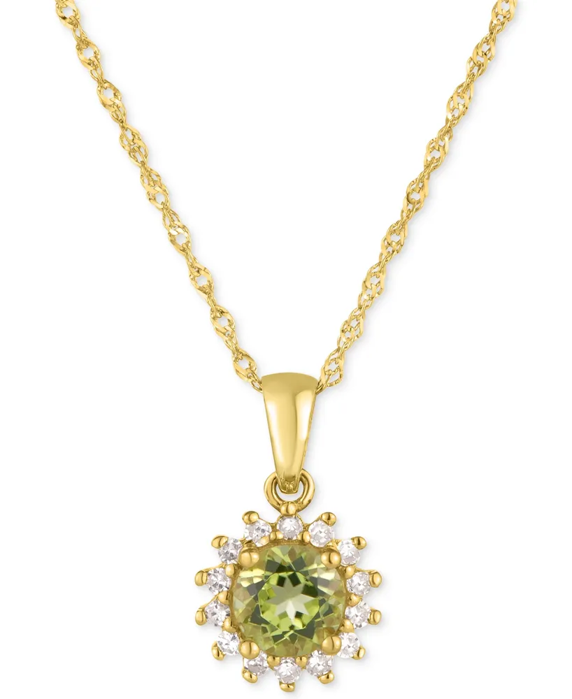 Peridot (1/2 ct. t.w.) & Diamond (1/10 ct. t.w.) Halo Pendant Necklace in 14k Gold, 16" + 2" extender