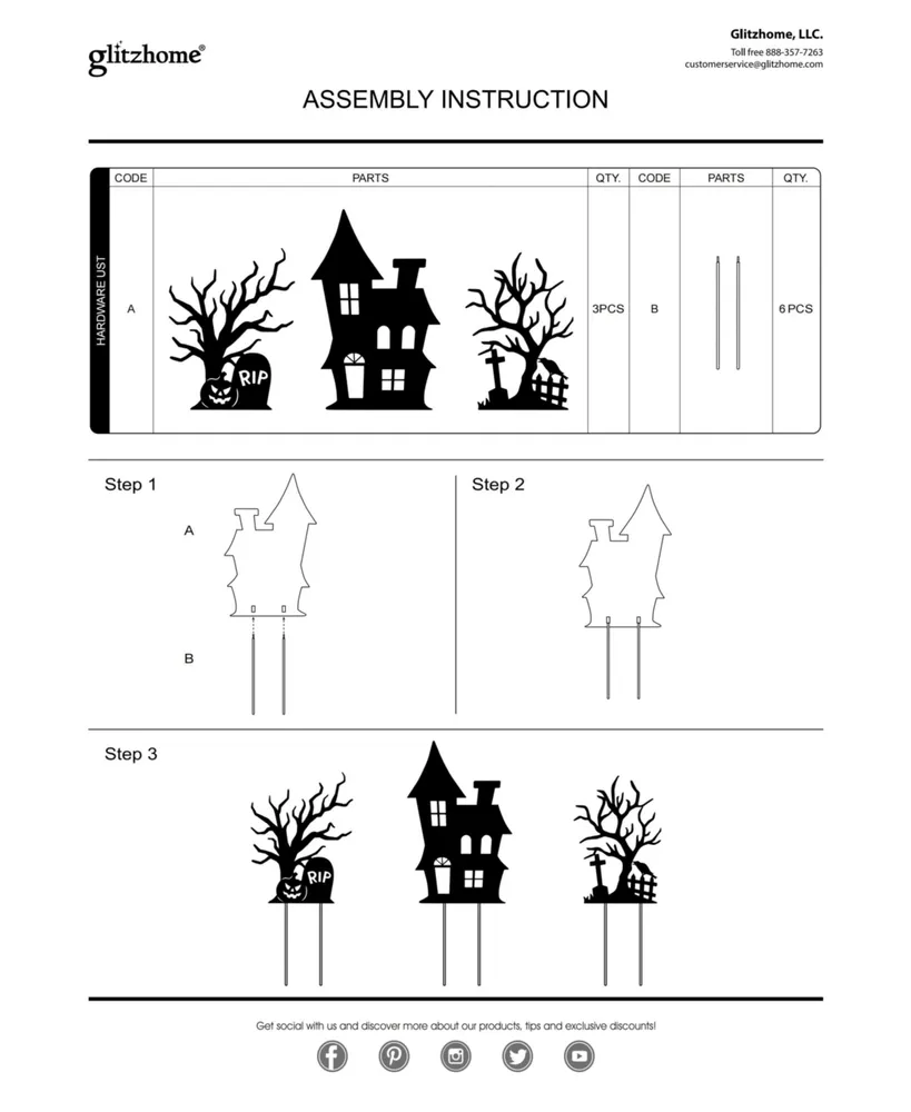 Glitzhome 24" H Halloween Metal Haunted House and Ghost Tree Yard Stake Decor, Set of 3