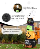 Glitzhome 8' Lighted Halloween Inflatable Stacked Ghost, Black Cat, Witch Pumpkin Decor