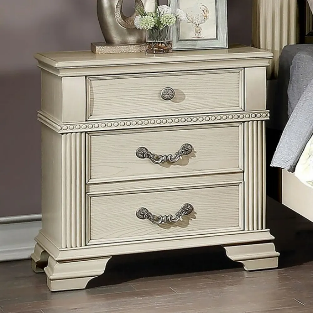 Simplie Fun white Nightstand Bedroom 1pc Nightstand Solid wood Satin Nickel Knobs and Pulls