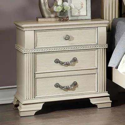 white Nightstand Bedroom 1pc Nightstand Solid wood Satin Nickel Knobs and Pulls