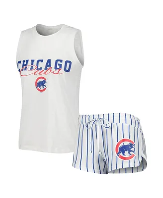 Women's Concepts Sport White Chicago Cubs Reel Pinstripe Tank Top and Shorts Sleep Set