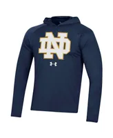 Men's Under Armour Navy Notre Dame Fighting Irish School Logo Raglan Long Sleeve Hoodie Performance T-shirt