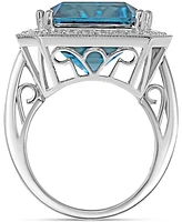 London Blue Topaz (24 ct. t.w.) & Diamond (7/8 ct. t.w.) Halo Statement Ring in 14k White Gold