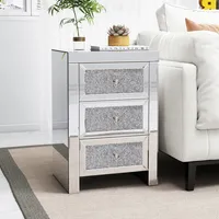 Mirrored Nightstand, Silver Bedside Tables, Mirrored End Table Side Table For Bedroom Living