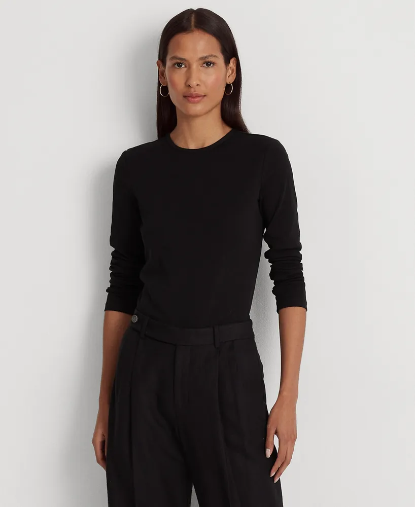 Lauren Ralph Cotton-Blend Long-Sleeve Top