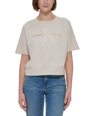 Calvin Klein Jeans Women's Cut Sleeve Foil Logo Top