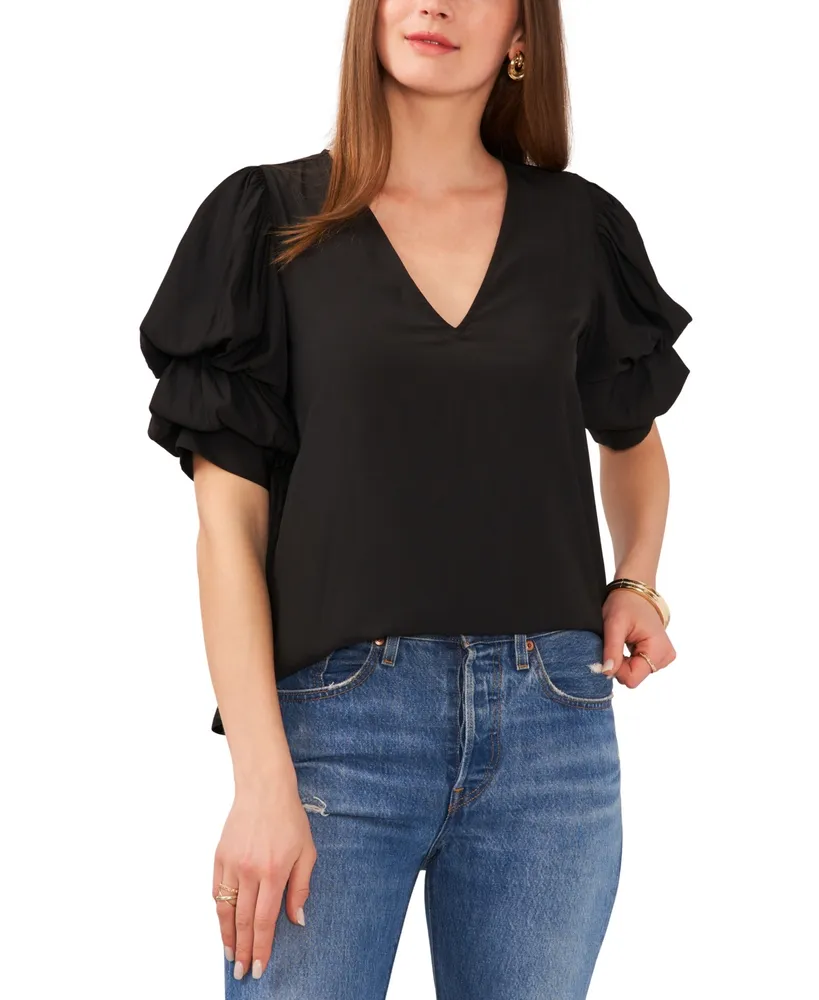 1.state Women's V-neck Tiered Bubble Short-Sleeve Top