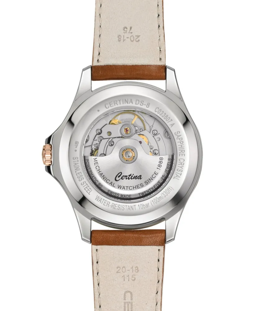 Certina Men's Swiss Automatic Ds-8 Brown Leather Strap Watch 41mm