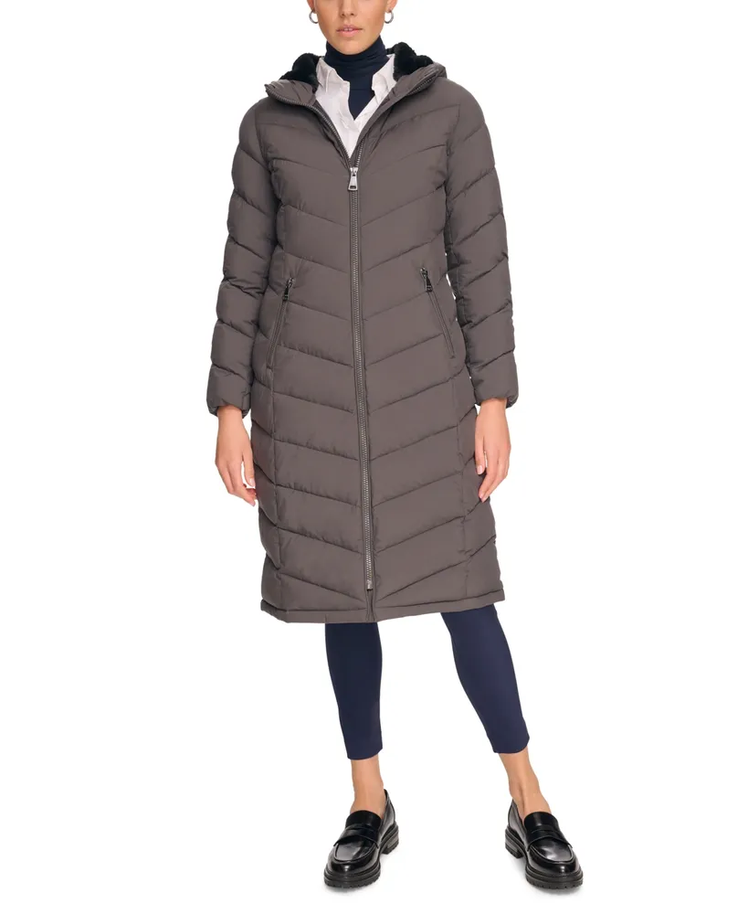 Calvin Klein Women's Stretch Hooded Maxi Puffer Coat