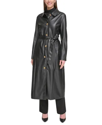 Calvin Klein Women's Belted Faux-Leather Trench Coat