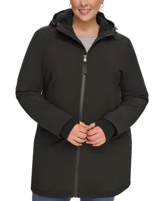 Calvin Klein Womens Plus Hooded Faux-Fur-Lined Anorak Raincoat, Created for Macys