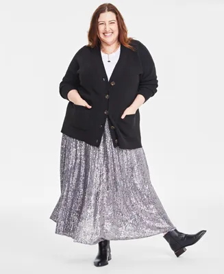 On 34th Plus Size Long Patch Pocket Cardigan, Created for Macy's
