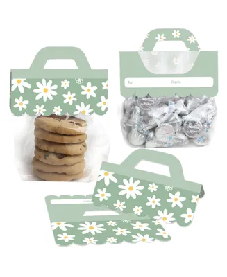Sage Green Daisy Flowers Floral Party Favor Bag Candy Bags with Toppers 24 Ct