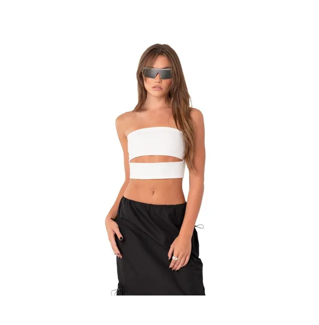 STRAPLESS PLEATED CROP TOP