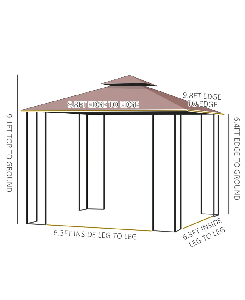 Outsunny 10' x 10' Outdoor Patio Gazebo Canopy with 2-Tier Polyester Roof, Netting, Curtain Sidewalls, and Steel Frame