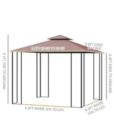 Outsunny 10' x 10' Outdoor Patio Gazebo Canopy with 2-Tier Polyester Roof, Netting, Curtain Sidewalls, and Steel Frame
