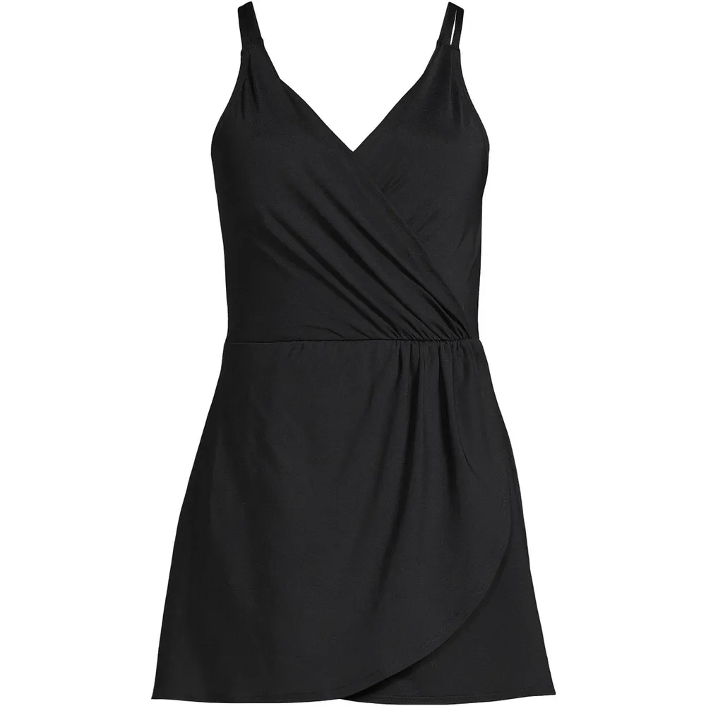 Lands' End Plus Chlorine Resistant Tulip Wrap Swim Dress One Piece Swimsuit