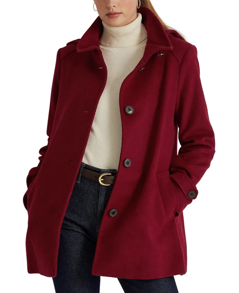 Lauren Ralph Women's Hooded Wool Blend Walker Coat