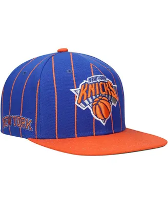 Men's Mitchell & Ness Blue, Orange New York Knicks Hardwood Classics Pinstripe Snapback Hat