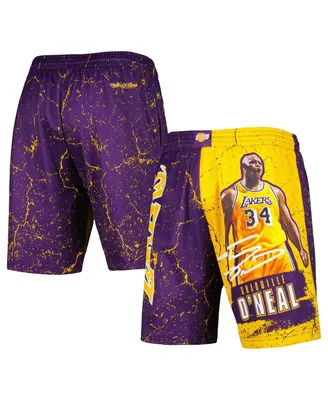 Men's Mitchell & Ness Shaquille O'Neal Purple Los Angeles Lakers Hardwood Classics Player Burst Shorts