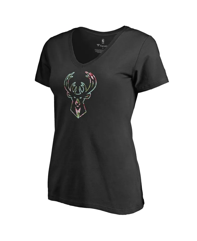 Women's Fanatics Black Milwaukee Bucks Lovely V-Neck T-shirt