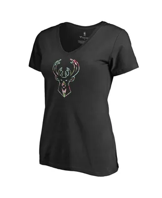 Women's Fanatics Black Milwaukee Bucks Lovely V-Neck T-shirt