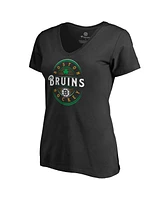 Women's Fanatics Black Boston Bruins St. Patrick's Day Forever Lucky V-Neck T-shirt