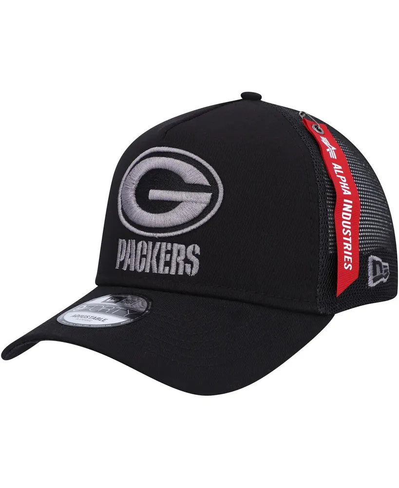 New Era Men\'s New Era x Alpha Industries Black Green Bay Packers A-Frame  9FORTY Trucker Snapback Hat | Vancouver Mall